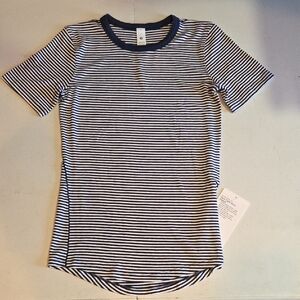 Lululemon Athletica Navy and White Striped Tee